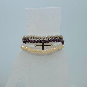 Stainless Steel Cross beaded Arm Candy  Bracelet - Brown theme